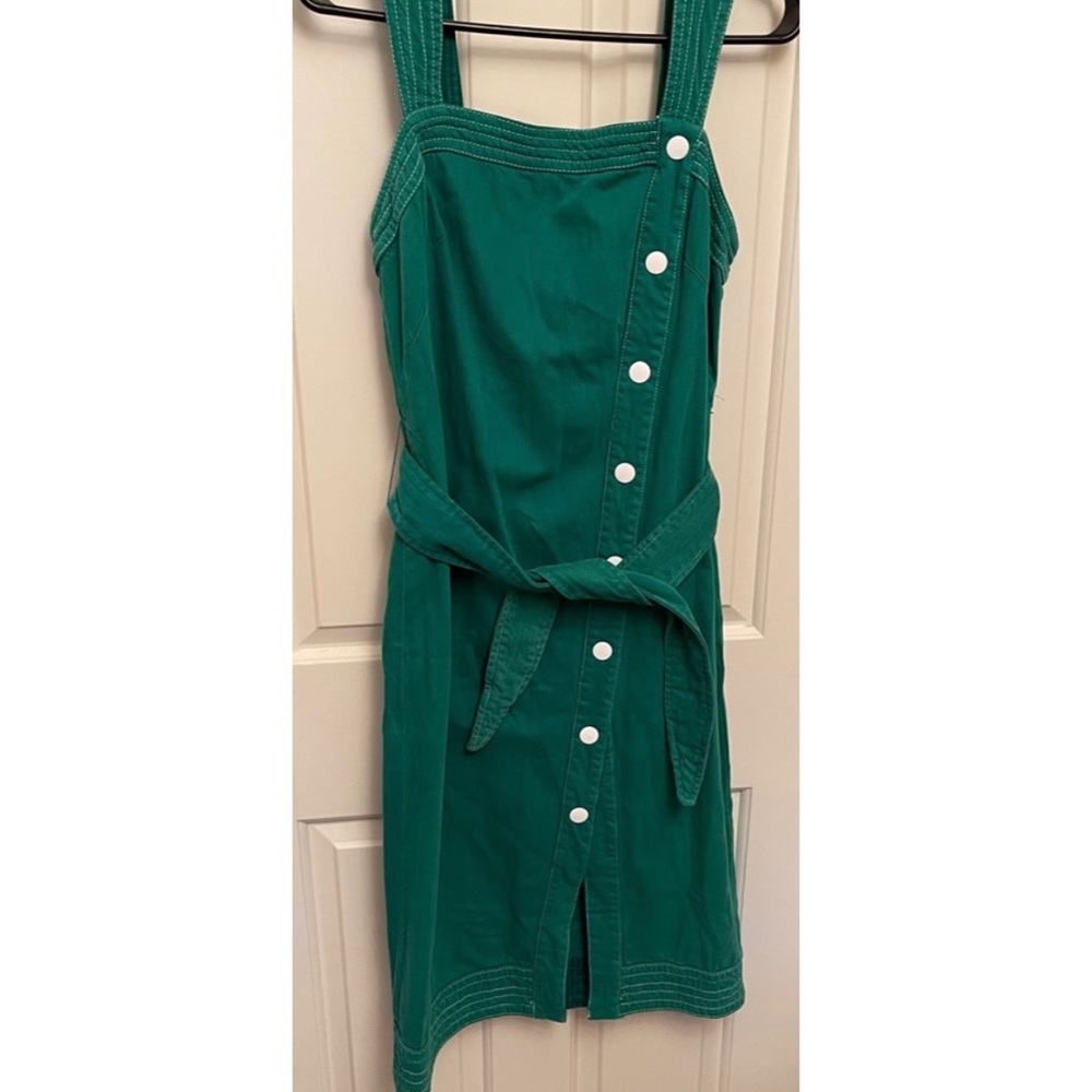 Anthropologie Green Tie-Waist Button-Front Midi Dress - Picture 6 of 6